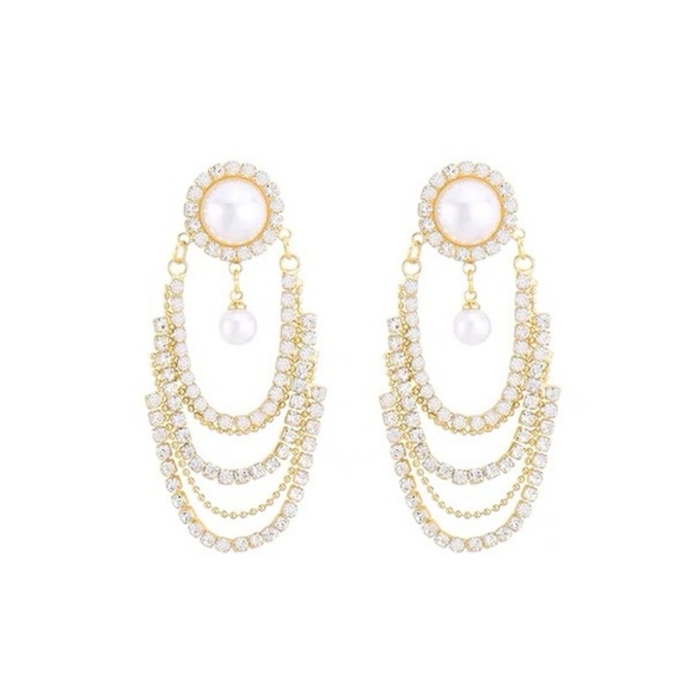 Elegant Crystal‎ Pearl Dangle Earrings Vintage Style Luxury Gold Long Drop new